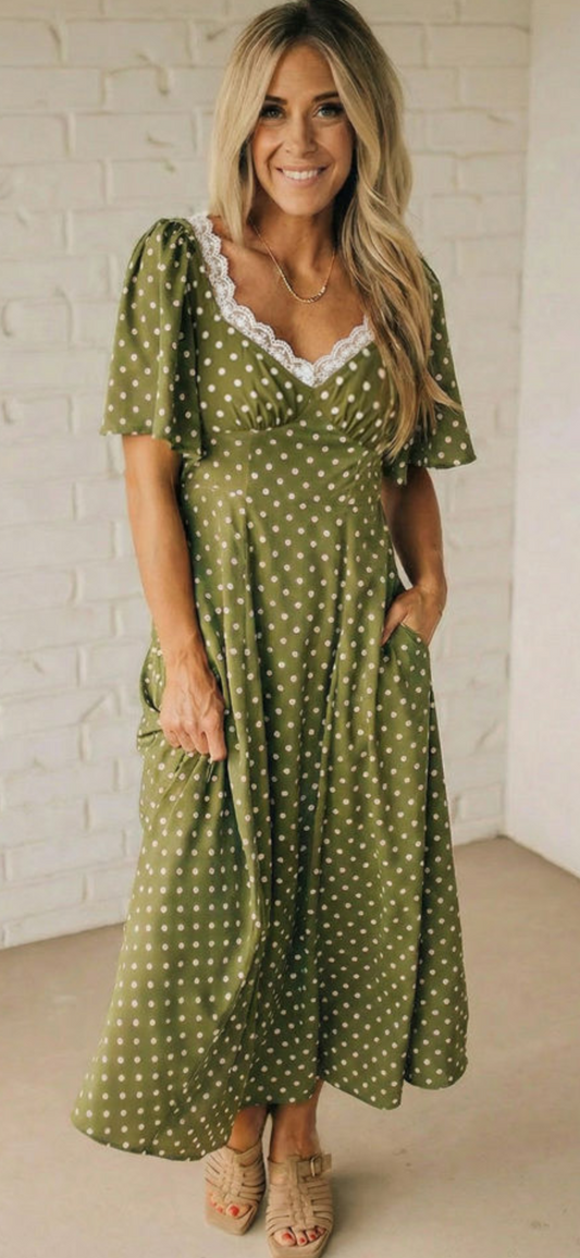 Green Polka Dot Maxi Dress