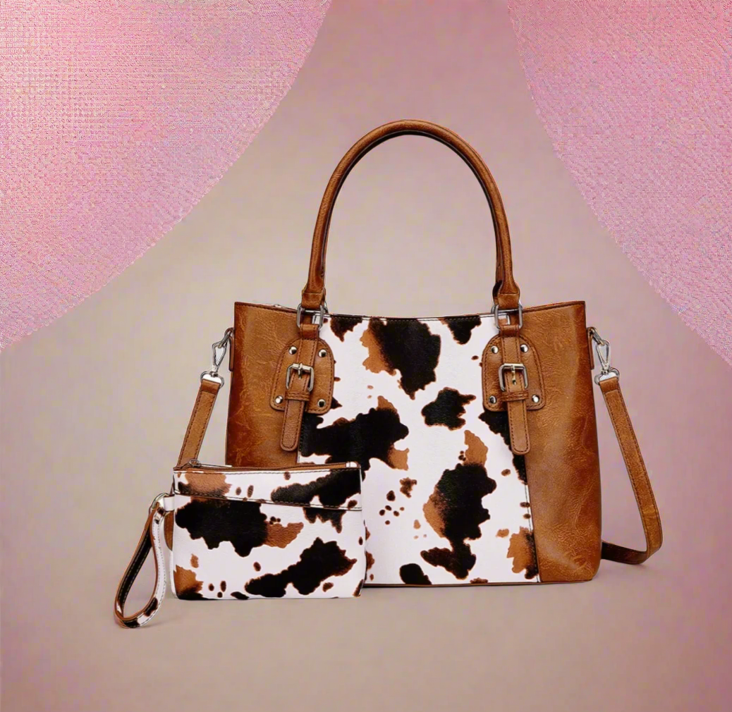 Cow Print Purse and Card Wallet Set | Trendy Accessory