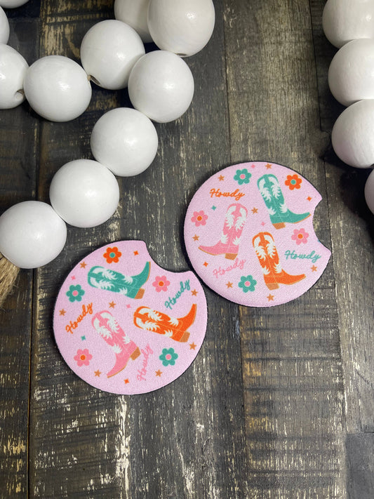 Howdy Colorful Boots Car Coasters